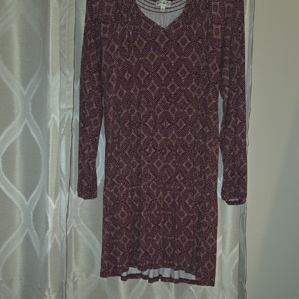 Wonderly Long Sleeve Geometric Burgundy Dress